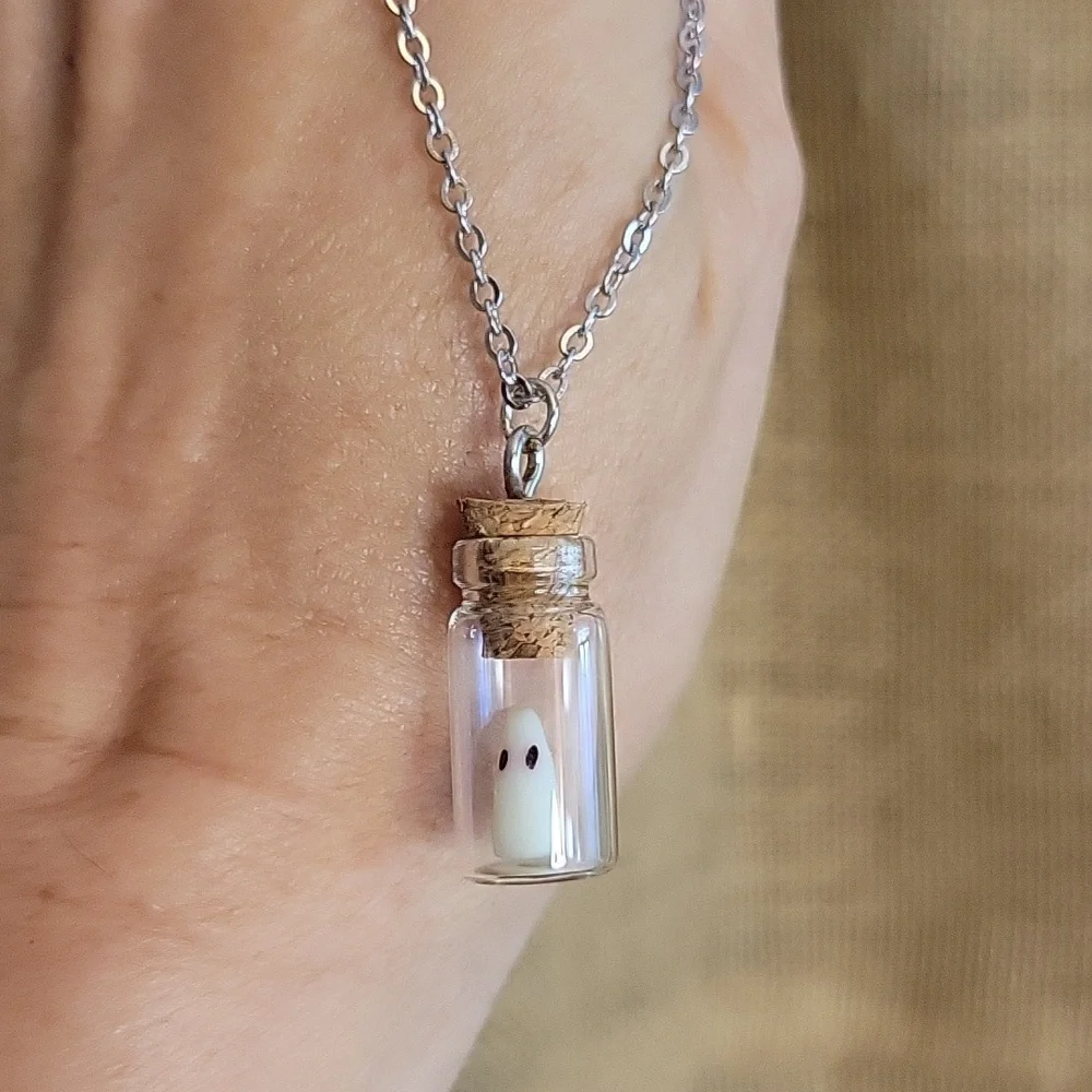 GLOWING GHOST IN A BOTTLE NECKLACE